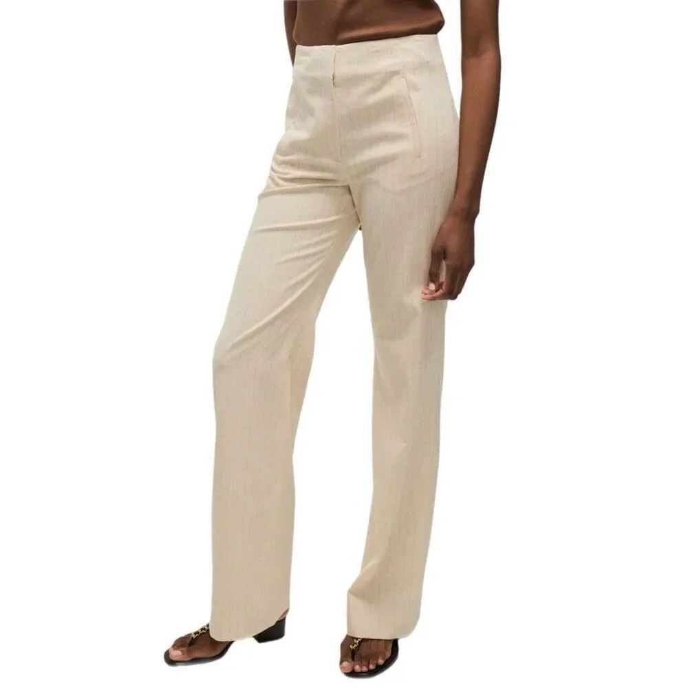 NWT Veronica Breard Jude stripe cotton blend pants in ivory with gold stripes Si